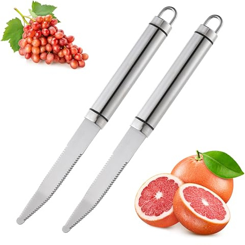 2PCS Grapefruit Knife, Curved Serrated Grapefruit Knife, Stainless Steel Kiwi Knife, Great for Grapefruit, Orange, Lemon, Kiwi, Easy to Hang, Dishwasher Safe