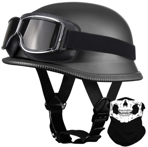 Casque Moto Vintage Casques Jet, Casque Allemand Moto Ouvert Adulte Demi, ECE Homologué, Demi Casque de Moto avec Boucle Réglable Dégagement Rapide, pour Cruiser Chopper Casque