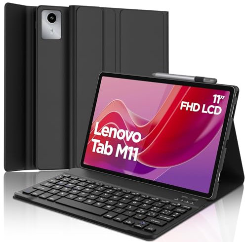 SENGBIRCH Custodia Tastiera per Lenovo Tab M11 11, Tastiera Italiana Bluetooth-5.0 Wireless Tablet, Smart Cover con Pen Holder Supporta Auto Wake/Sleep, Nero