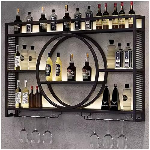 ZTGL Porte Bouteille Muraux Métalique Étagère à Vin pour Bar, Casier à Vin e Fer pour Cave à Vin, Étagères Polyvalentes en Métal, Étagère Murale en Verre, pour Cuisine,Noir,140x15x80cm