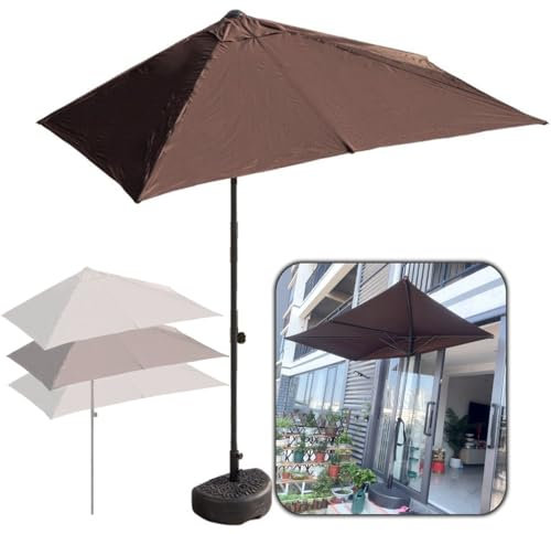 DSKJHI Parasol para Jardín Sombrilla Rectangular para Balcón, Sombrilla media pantalla terraza exterior pequeña Impermeable Proteccion UV (Color : Marrón, Tamaño : 250x130cm(with base))