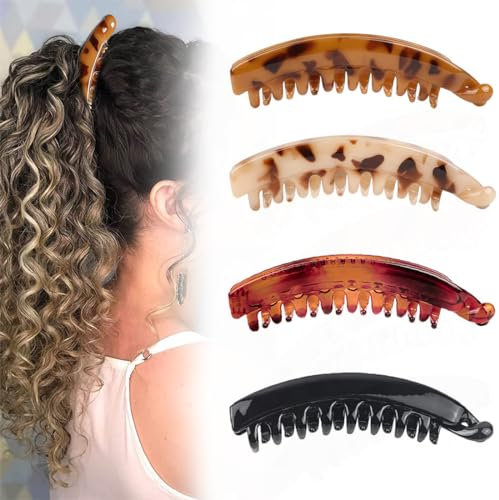 4 Stück Pferdeschwanz Haarklammer,Rutschfeste Pferdeschwanz Halter Clip,Groß Bananen Haarspange Vintage Bananenspange,für dickes Haar,für Damen und Mädchen