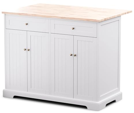 Blumfeldt Isla de cocina – encimera extensible, 2 cajones & 4 puertas, diseño atemporal, espacio de almacenamiento generoso, mueble versátil para cocinas pequeñas, 106.5x49.5x89 cm