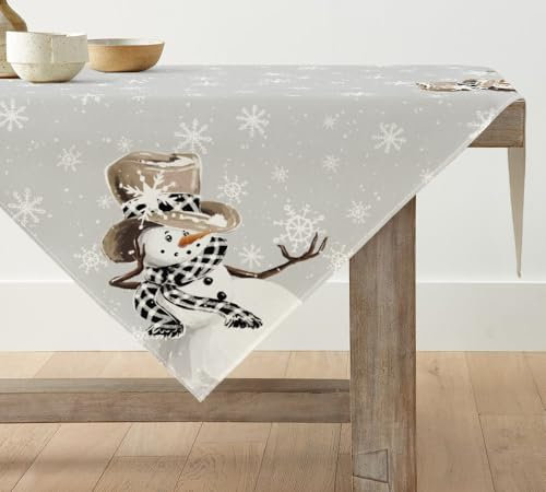 Artoid Mode Schneemann Schneeflocken Weihnachten Tischdecke, Saisonnal Tischwäsche Winter Küche Tisch Dekoration Drinnen Urlaub Party Dekor 100x100 cm