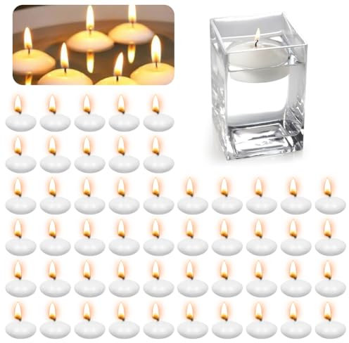 Lot de 50 bougies flottantes, blanches, flottantes, non parfumées, pour piscine de mariage, baignoire de Saint-Valentin, décoration de Noël (blanc)