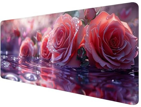 Gaming Mauspad XXL 800 x 300 mm, Rose Mauspad Groß mit Vernähten Kanten, Gaming Mousepad Rosa mit Verbessert Präzision und Geschwindigkeit, Gaming Mousepad XXL Wasserdicht für Gaming, Büro, Zimmer R-6
