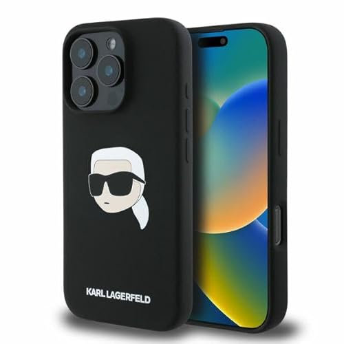 CG Mobile Karl Lagerfeld KLHMP16LSKHPPLK Phone Case for iPhone 16 Pro 6.3 Inch Black Hard Case Silicone Karl Head Print