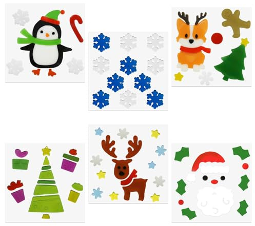 6 Stück dicke Weihnachts-Gelaufkleber, Weihnachts-Fensteraufkleber, Gelee-Fensteraufkleber für Kinder, süße Kürbisse, Hexen- und Fledermäuse, Fensteraufkleber, leicht anzubringen, und urlaubsb¨¹ros