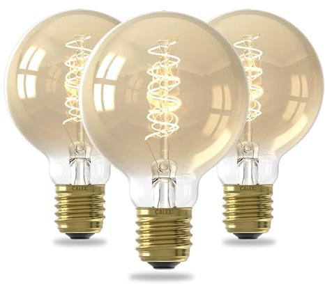 CALEX LED Lampe E27, G80, Spiralförmig Filament, Vintage Gold, 2100K Warmweiß Licht, dimmbar, 3er Pack