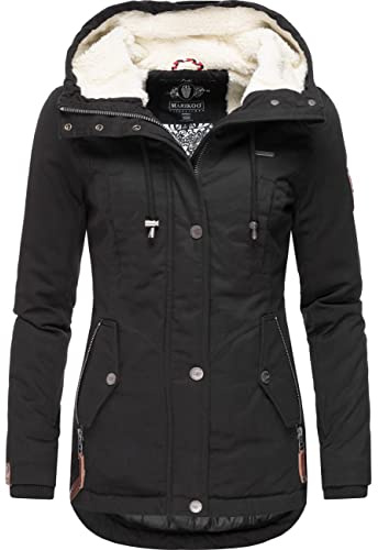 MARIKOO Damen warme Winterjacke Bikoo mit großer Kapuze | Länge: hüftlang | Wärmegrad 3 von 3 – warm | wasserabweisend | Kapuze mit Fleecefutter