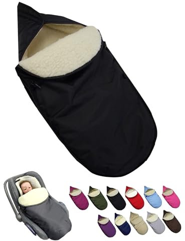 BambiniWelt Winterfußsack für Babyschale & Kinderautositz – universal für 3- & 5-Punkt-Gurtsysteme – Gruppe 0+ – Lammwolle, waschbar – warm & bequem für unterwegs, Farbe: schwarz