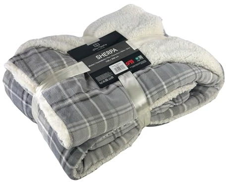 Euromat Sherpa Mikrofaserdecke, Flanell Kuscheldecke, Wohndecke, Bettüberwurf 150x200 cm (Grau Kariert)