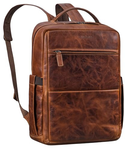 STILORD Nordico Premium Business-Rucksack Herren Groß Leder mit Laptop-Fach 16 Zoll - Lederrucksack für Arbeit, Büro, Uni, Reise, Freizeit - Vintage Echtleder Rucksack Farbe:Salerno - braun