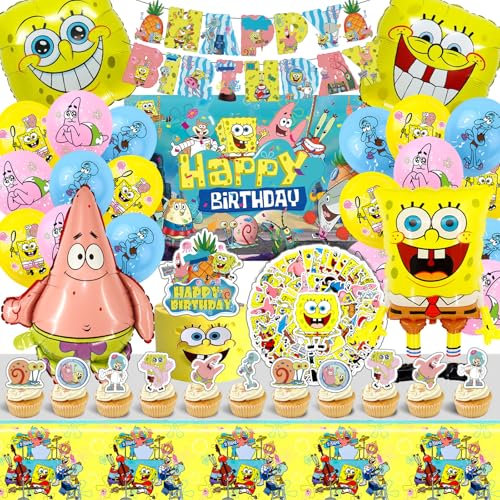 Sponge Deko Geburtstag, 50 Pcs Sponge Aufkleber, Sponge Geburtstag Luftballons, Sponge Und Patri Ballon, Sponge Tischdecke Party Deko, Sponge Deko Torte, Sponge Hintergrund Geburtstag