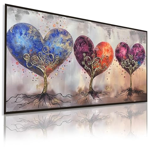 DekoArte - Quadro Dipinto a Mano Natura 140x70 cm CUORI INTRECCIATI - Quadri Moderni a Olio con Cornice Color Nero