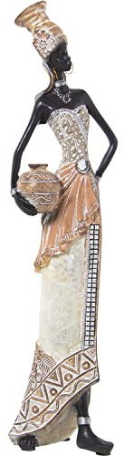 FIGURA RESINA AFRICANA BLANCA/DORADA 12X11X46CM