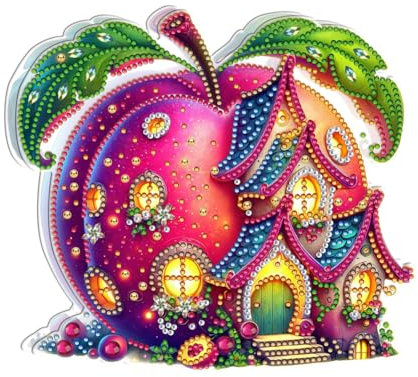 Demiawaking Diamond Painting Nachtlicht Tischdeko Tiere, Diamant Malerei Nachttischlampe Tischlampe LED Deko Set, DIY 5D Diamant Painting Lampe für Kinder Geburtstag Geschenke (Apfel)