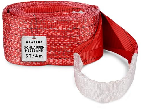 Dawnerz Schlaufen-Hebeband 5000 kg Direkt WLL, 4m - Schwerlast Hebegurt aus Polyester - Zweilagige Hebeschlinge mit Verstärkten Endschlaufen
