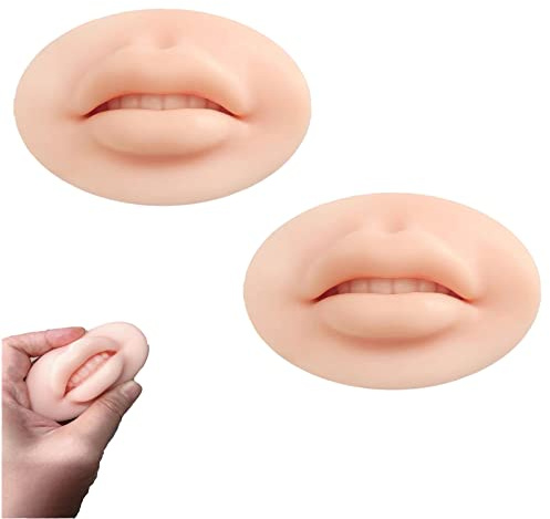 Set of 2 Silicone Makeup Practice Lips - 3D Soft Lip Models for Tattoo Training, Ideal for Semi-Permanent Makeup Supplies (Beige-2PCS)