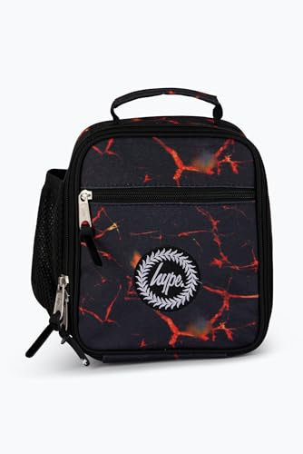hype Boys Lunch Box, Black Lava Style, School Bag for Kids, Stylish Lunch Bag with Bottle Holder, 3 Storage Compartments, Inside Thermal Lining & Grab Handle