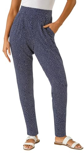 Roman Harem Trousers for Women UK Ladies Aladdin Ali Baba Jersey Stretch Pants Low Crotch Peg Pull On Office Casual Work Interview Tapered Narrow Boho Baggy Silky - Spot Navy - Size 18