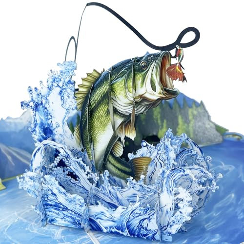 PQDGlobal 3D-Popup-Karte mit Barschfisch – handgefertigte Angelpapierkunst für Geburtstag, Jahrestag, Weihnachten, Vatertag – einzigartige Grußkarte, Geschenk für Ihn, Vater, Mutter, Sohn, Ehemann