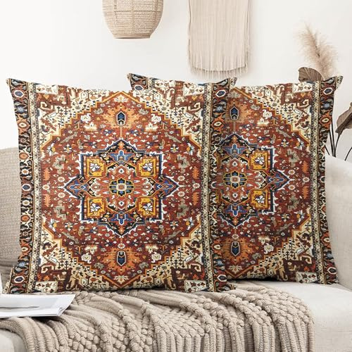 XPHZZL Pack of 2 Bohemian Style Linen Decorative Cushion Covers 60x60 cm Square Throw Pillow Covers 24x24 Inch Boho Style Pillowcases for Outdoor Home Decor Sofa Bedroom Car - Dark Red