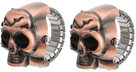 Veemoon 2stücke Skull Fingeruhr Kreative Clamshell Ringuhr Mit Augen-gesicht Elegantes Accessoire Für Damen Und Herren Fingeruhr Einzigartiger Stil