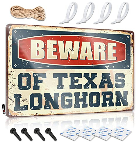 Man Cave Decor And Accessories Beware Of Texas Longhorn Schild Decaor Schild Blechschild Dekor (20 x 30 cm)