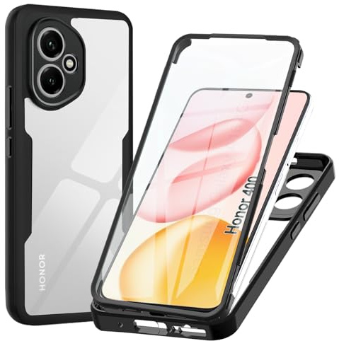 WeiCase Hülle für Honor 400 5G, Transparent 360 Grad Rundumschutz Schutzhülle mit Integriertem Displayschutz Stoßfest Ultradünn Silikon Handyhülle für Honor 400, Schwarz