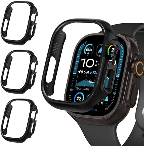 ivoler 3 Stück Hard PC Schutzhülle für Apple Watch Ultra 3/2 / Apple Watch Ultra 49mm (Ohne Displayschutzfolie), Ultradünne Stoßfest Hülle Kratzfeste Bumper Schutz Case Cover, Schwarz