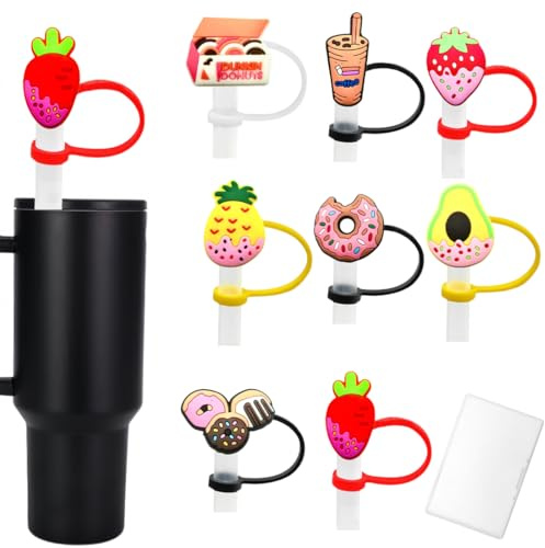 JEYORZY 8 pezzi Coperture per Cannuccia per Stanley Cup, Copri cannucce per Stanley Cup, 10 mm Tappo di Coperture in Silicone, Riutilizzabile Antipolvere Coperchi per Accessori Stanley, cibo Stile