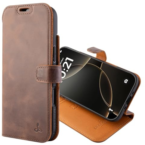 Snakehive Genuine Leather Wallet Case for iPhone Air – Flip Cover with Card Slots & Stand (Brown)
