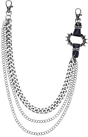 LifgWas Hosenkette mit übertriebenen Spitzen, Stil, Geldbörse, Metall, Punk, Rock, Gothic, Hip Hop, für Damen und Herren, Gürtel mit Karabiner, Schwarz
