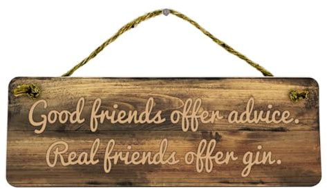 Real Friends Offer Gin Wooden Bar Sign - Novelty Hanging Plaque Gift for Gin Lovers - MDF Wall Decor Barware Gift 28cm x 10cm
