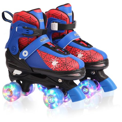 Nattork Kids Roller Skates for Boys Girls, 4 Sizes Adjustable Quad Skates with Light up Wheels,Birthday Gift for Boys Kids Beginners Indoor Outdoor Blue S