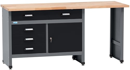 Küpper Werkbank 12039, Breite 170 cm, 1 Tür, 4 Schubladen, 300 kg Traglast, 30 mm Massive Buchenarbeitsplatte