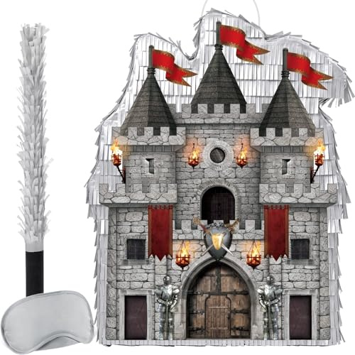 WERNNSAI Mittelalter Burg Pinata Mittelalterliche Pinata mit Augenbinde und Schläger für Ritter Geburtstagsdekorationen Gotische Burg Vampir Cosplay und Halloween Partybedarf