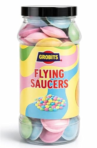 GROBITS - Flying Saucers 65g Retro Sweets Gift Jar – Classic Fizzy Candy – Traditional Sweet Shop Pick & Mix – Sweet Sharing Tub for Birthdays, Parties & Gift Giving