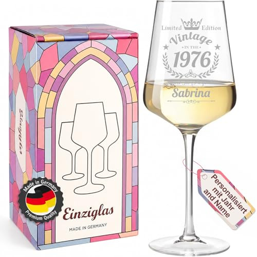 glastal 1976 Geschenk 50 Geburtstag Weinglas mit Gravur Personalisiert | Leonardo Gläser, 560ml Rotweingläser, Geschenk 30 40 50 60 Geburtstag Frauen, Geeignet für Geburtstag Muttertag Weihnachten
