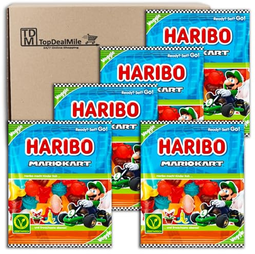TopDealMile- Vorratspack - für Haribo Mario Kart vegetarisch 5 x 160g Fruchtgummi-Mischung. Für Vegetarier geeignet.
