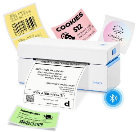 ORGSTA DHL Etikettendrucker 4x6 Thermodrucker Selbstklebend Labeldrucker | 50 pcs Versandetiketten Kabelloser Bluetooth & USB Label Printer für PC und Smartphone