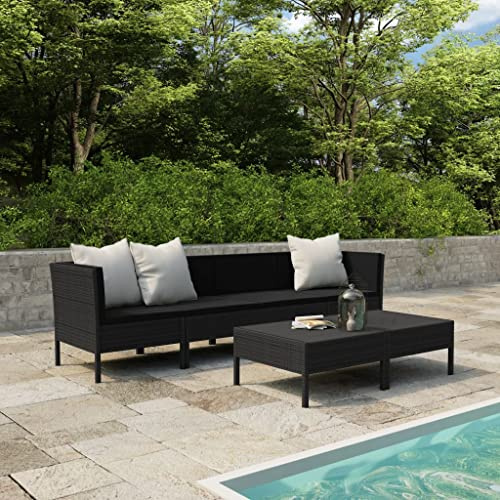GPUTYGHN 6-TLG. Garten-Lounge-Set mit Auflagen Poly Rattan Schwarz – modulares Lounge-Set mit Couchtisch und dick gepolsterten Sitzkissen für Garten und Terrasse