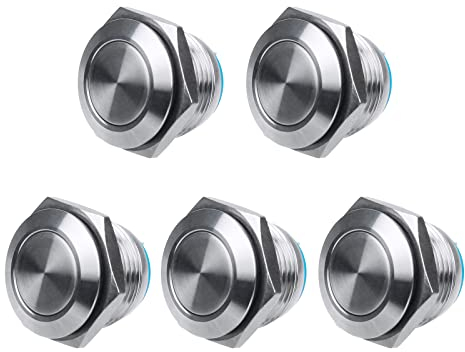 Larcele 16mm Wasserdicht Momentan Push Button Metall Mini Drücken Taster Druckknöpfe 5 Stücke,JSANKG-01 (J Pin Terminal, Flachkopf) MEHRWEG