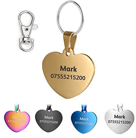 KSZ Hundemarke mit Gravur,ID Tag für Hunde und Katzen,Personalisiert Erkennungsmarke & Katzenkarte,Rostfreier Stah Knochen Rundes Rechteck Herzform 5 Farben (Herz(s), Geld)