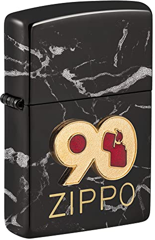 Accendino Zippo® 90° ANNIVERSARIO 49864, Accendino Antivento Ricaricabile Zippo, Realizzato in Metallo con Caratteristico click Zippo, Color Nero, Made in USA, Ottima Idea Regalo