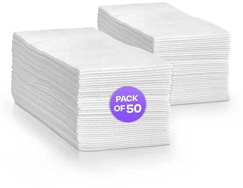 We Can Source It Ltd - White 2-Ply Paper Napkins 40cm x 40cm - Disposable 8 Fold Catering Serviettes - Tableware Soft Absorbent Tissue for Wedding, Party, BBQ, Restaurant and Events - Pack of 50