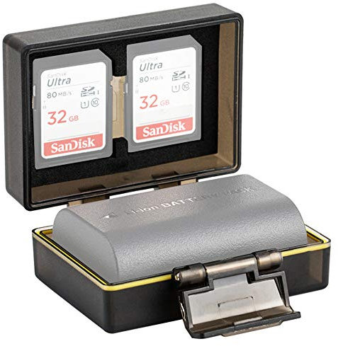 Water-Resistant Battery Storage Case & Memory Card Holder Protector for Canon LP-E6 LP-E6N, EOS R 5D Mark IV IV III II 5Ds 5Ds R 6D 6D Mark II 7D 7D Mark II 90D 80D Cameras Battery & 2x SD Card Slots