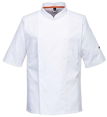 Portwest C738 Men's Mesh Air Pro Chef Jacket - Slim Fit Short Sleeve Workwear White, Large