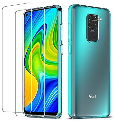 QHOHQ Funda para Xiaomi Redmi Note 9 con 2 Unidades Protector de Pantalla, Carcasa Anti-Choques y Anti- Arañazos - Cristal Templado Membrana - [9H Dureza] - [Anti-Arañazos]
